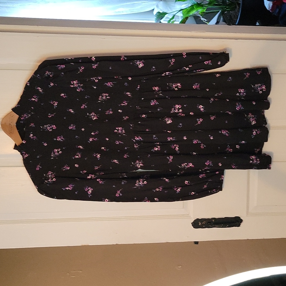 Wild Fable Black Floral Smocked Puff Sleeve Knee Length Dress- Size Medium